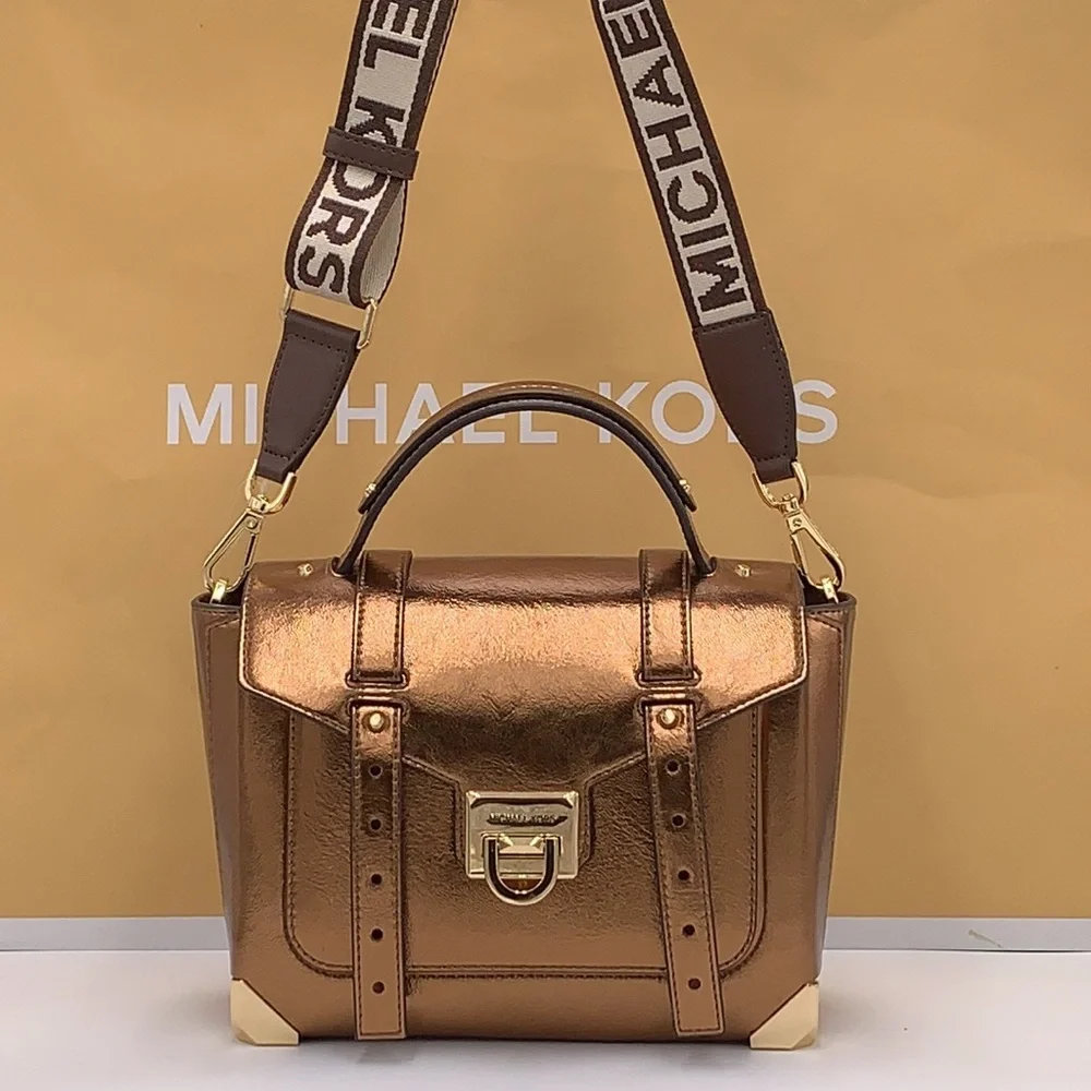 MICHAEL KORS  Manhattan Medium Top Hand  School Patent Satchel MOCHA COLOR